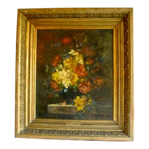 Still Life Oil Painting of Flowers Signed François Visconti