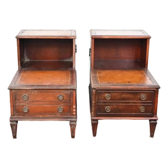 1970s Vintage Traditional Wooden Step End Tables, Set of Two For Sale