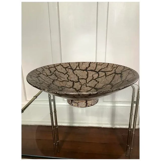 Haeger Mid-Century Modern Haeger Safari Crackle Pedestal Bowl For Sale - Image 4 of 6