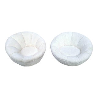Pottery Barn Polar Bear Faux Fur Ivory Groovy Swivel Chairs- Pair For Sale