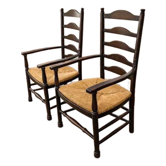 Pair of Vintage Ladder-Back Rush-Seat Chairs-Pair For Sale