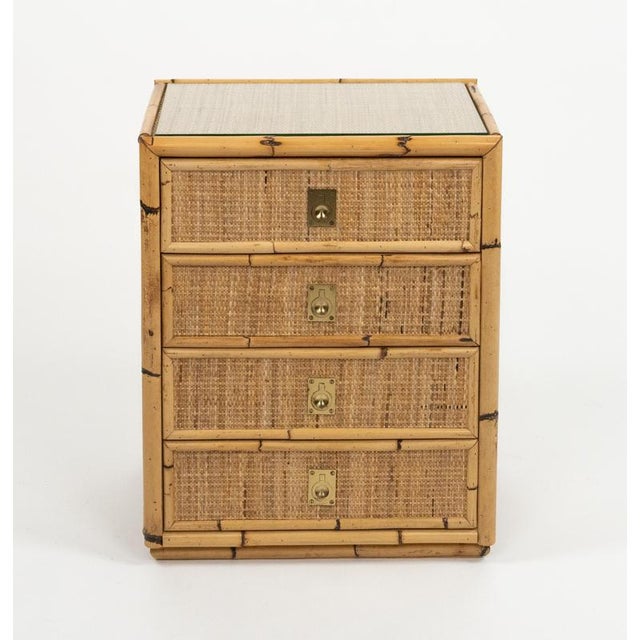 1970s Mid-Century Modern Rattan and Brass Chest of Drawers, Italy, 1970s For Sale - Image 5 of 16