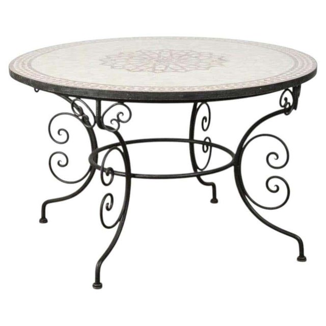 Moroccan Outdoor Round Mosaic Tile Dining Table on Iron Base 47 in. For Sale In Palm Springs - Image 6 of 13