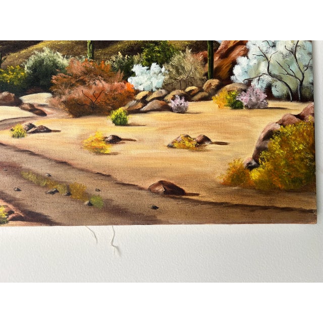 80's Vintage C. Castro Impressionist Desert Landscape Oil on Canvas Painting For Sale - Image 9 of 12