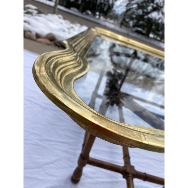 Baker Furniture Company 1970s Scalloped Brass Coffee Table in Faux Bamboo For Sale - Image 4 of 13