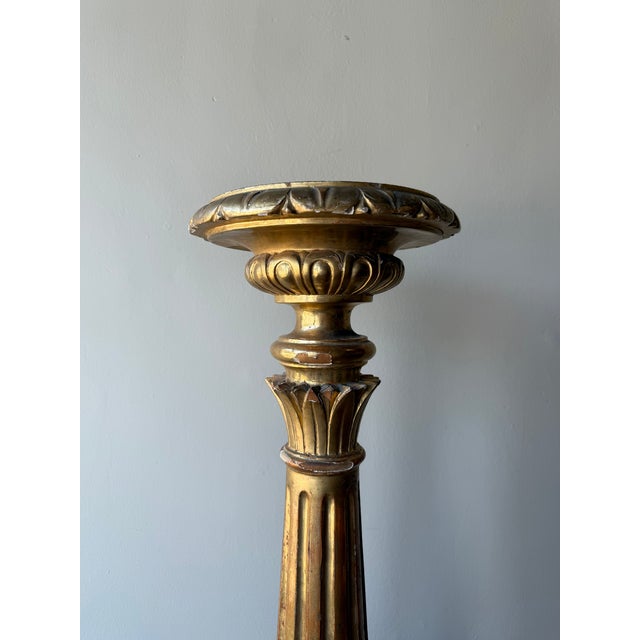 Antique 1880 Gilded Oak Gold Candlestick For Sale - Image 4 of 7