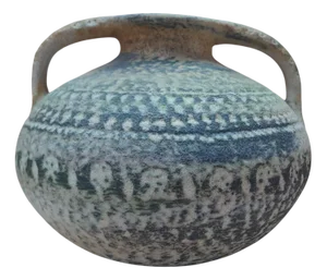 Brutalist Double-Handled Vase with Textured Cover