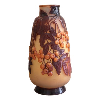 Art Nouveau Glass Cherries Souffle Cameo Vase by Emile Gallé, 1915 For Sale