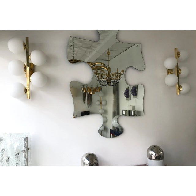 Metal Contemporary Brass Opaline Glass Ball Sconces, Italy - a Pair For Sale - Image 7 of 11