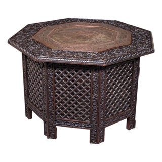 Antique Veranda Tea Table, Indian, Copper Inset, Benares, Occasional, Victorian For Sale