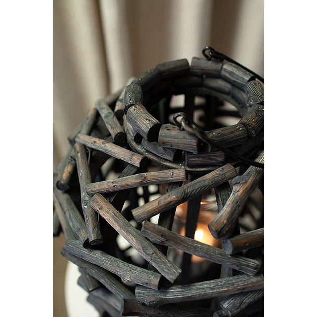 1990s Organic Modern Black Wood Twig Lantern For Sale - Image 5 of 5
