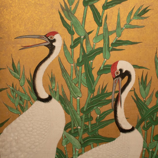 【高知インター店】 Meiji Era Monumental Yamato-E Screen With Red-Crowned and 絵画