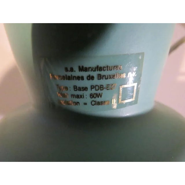 Mint Green Ceramic Table Lamp from Porcelaines De Bruxelles. 1980s For Sale - Image 6 of 10