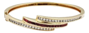 Diamond & Ruby 14k Yellow Gold Curved Bangle Bracelet