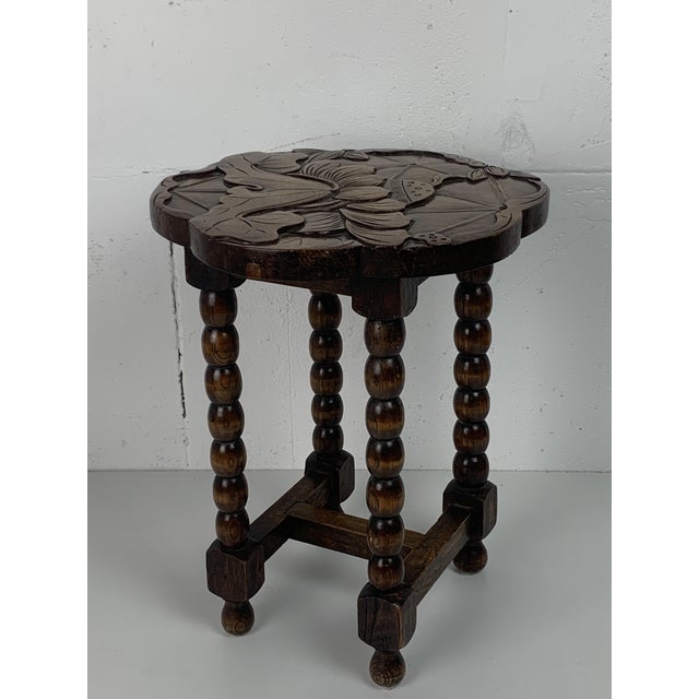 Mid-Century French Carved Oak Side Table with Lotus Motif, 1950s For Sale - Image 18 of 18