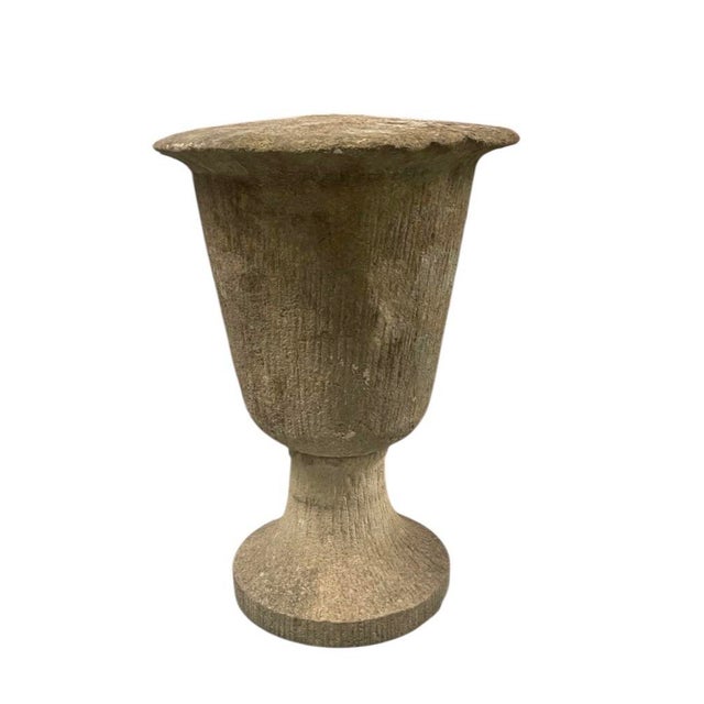 Brutalist Pair of Brutalist Cast Stone Sculptural Urns on Footed Base For Sale - Image 3 of 10