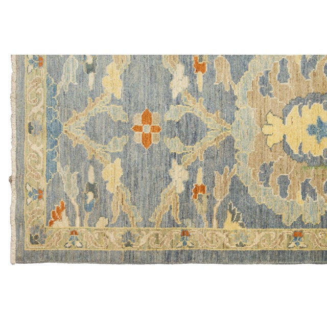 2010s Apadana's Modern Sultanabad Long Wool Runner Handmade in Blue With Floral Motif For Sale - Image 5 of 10