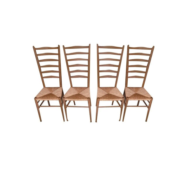 Italian 1960s Vintage Gio Ponti Style Italian Ladder Back Chairs - Set of 4 For Sale - Image 3 of 11