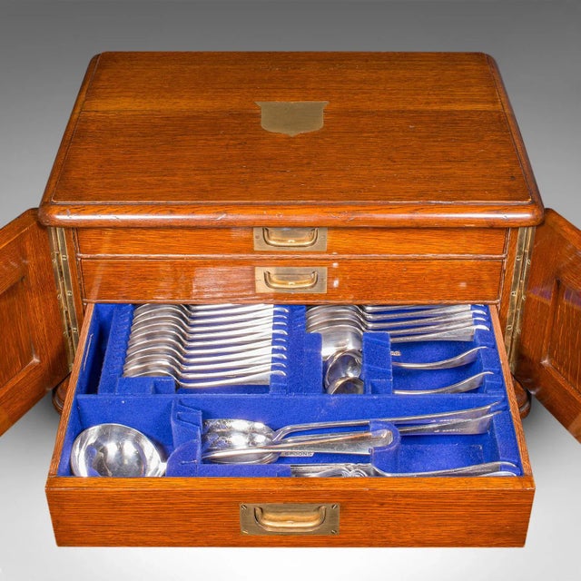 Antique Cutlery Canteen, English, Oak, Flatware Chest, Walker & Hall, Edwardian For Sale - Image 4 of 12