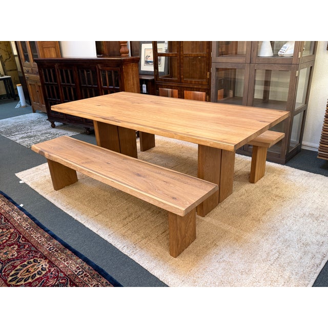 Tan Crate & Barrel Dakota Table and Benches, Set of Three For Sale - Image 8 of 17