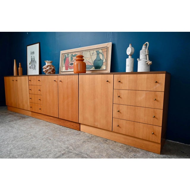 Brown Vintage Modular Sideboard Light Wood Veneer and Brass, 1970s For Sale - Image 8 of 18