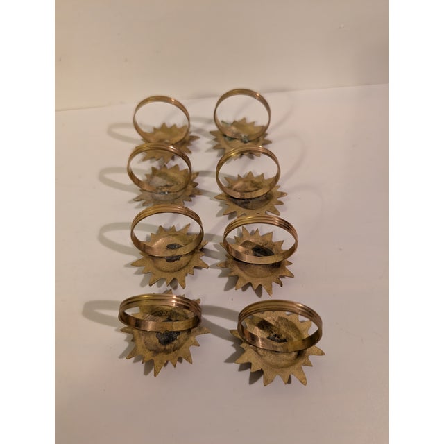 Metal Vintage Brass Sun Face 8 Napkin Rings For Sale - Image 7 of 10