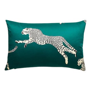 The House of Scalamandré Leaping Cheetah Lumbar Pillow, Evergreen For Sale