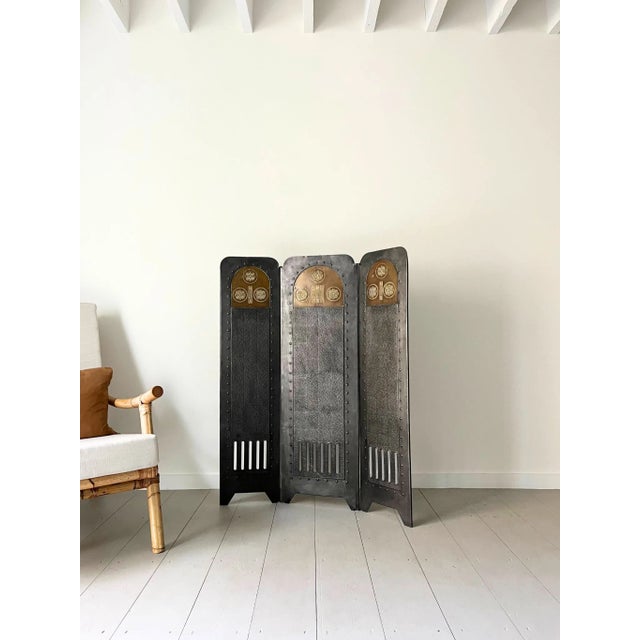 Vienna Secession Decorative Steel Fire Screen with 3 Folding Panels, Austria, 1900s For Sale - Image 9 of 10