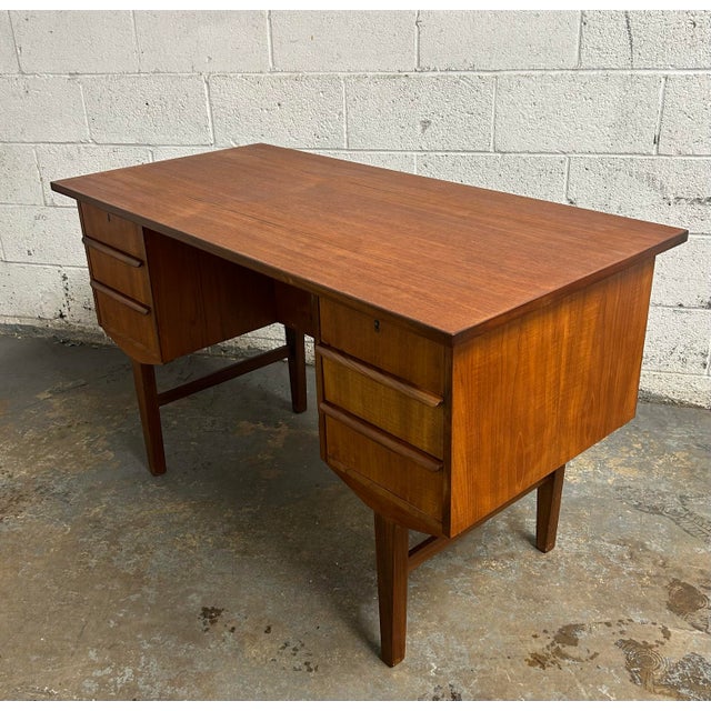 Danish Teak Mid Century Modern Freestanding Desk with Bookshelf Back With Original Key. Very elegant Danish design and...