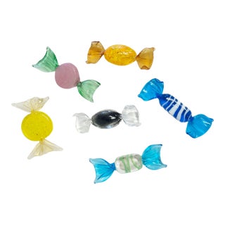 Vintage Colorful Murano Blown Glass Wrap Candies, Set of 6 For Sale
