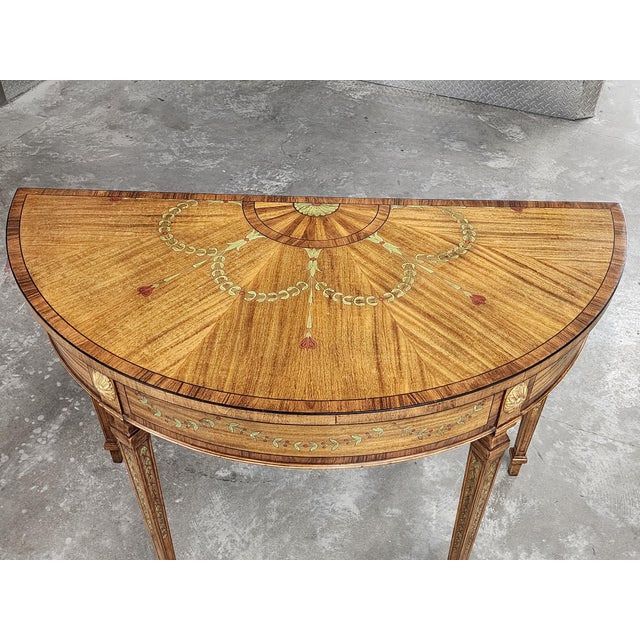 Vintage Maitland-Smith Adam Style Handpainted Demi-Lune Console Table For Sale - Image 10 of 17