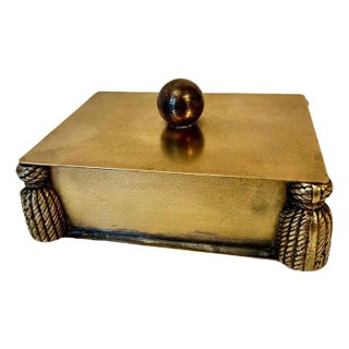 Brass Lidded Stash or 420 Box with Sphere Handle and Tassel Corner Details For Sale