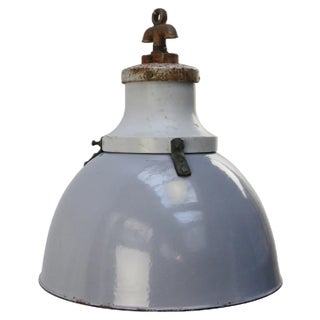 Vintage Industrial Cast Iron and Gray Enamel Pendant Light from Industria Rotterdam For Sale