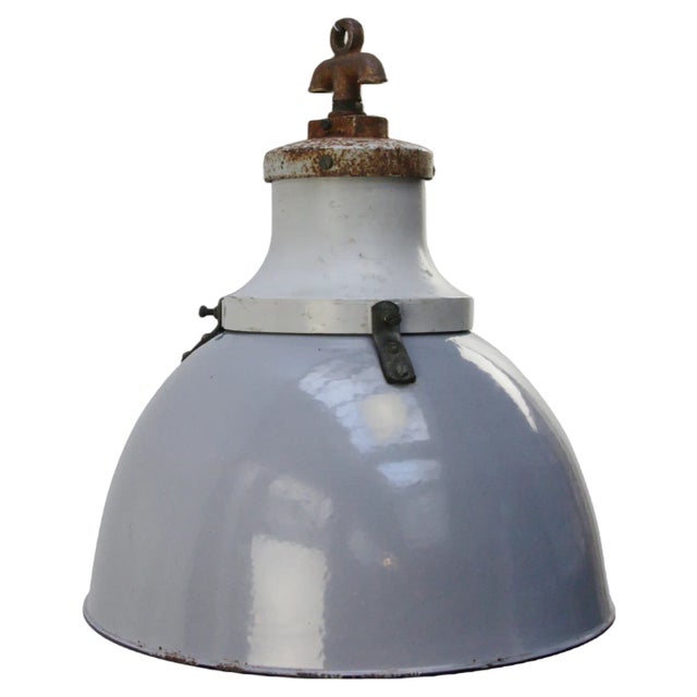 Vintage Industrial Cast Iron and Gray Enamel Pendant Light from Industria Rotterdam For Sale