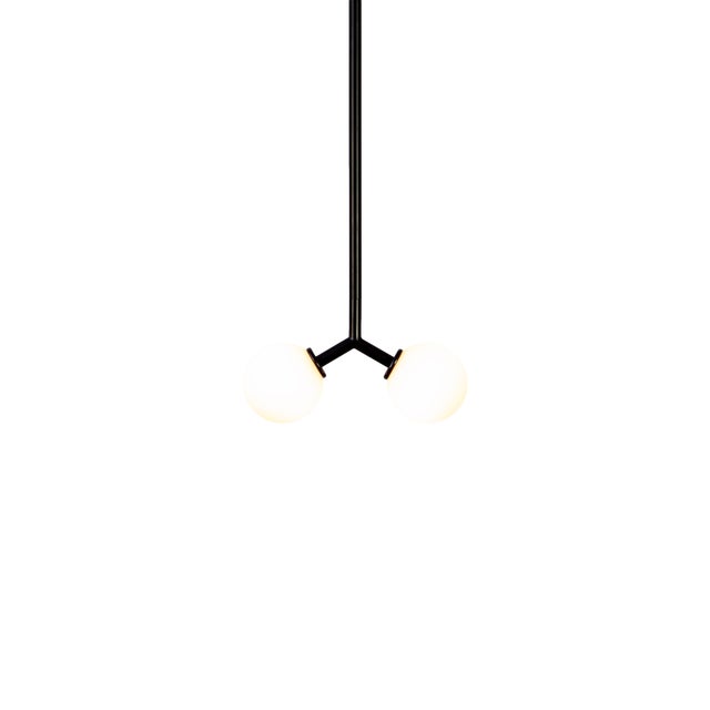 Metal Y Pendant Mini, Black, 17in H, 3 Inch Glass Globes, by Research.Lighting, Modern, Minimal Hanging Light For Sale - Image 7 of 9