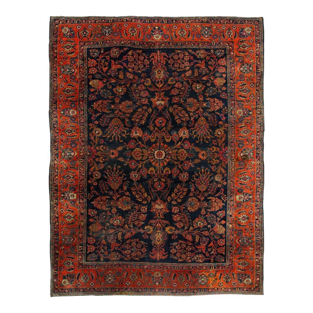 Navy Blue Persian Antique Sarouk For Sale