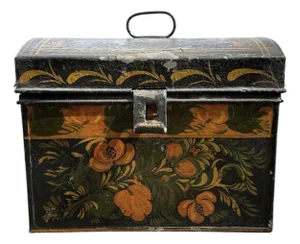 American Folk Art Painted Toleware Tin Box