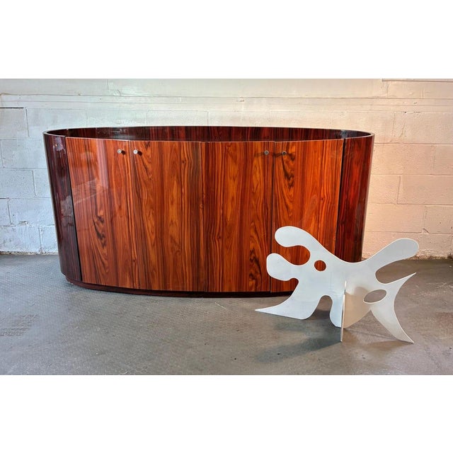 Vintage Rosewood Credenza | Mid-Century Modern Curved End Sideboard with Chrome Pulls | Danish Modern Polished Wood...