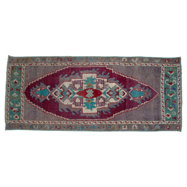 a Vintage Turkish Small yastik rug, perfect for entryway, bath or in front of the kitchen sink. Dimension: 20" x 46" or 1...