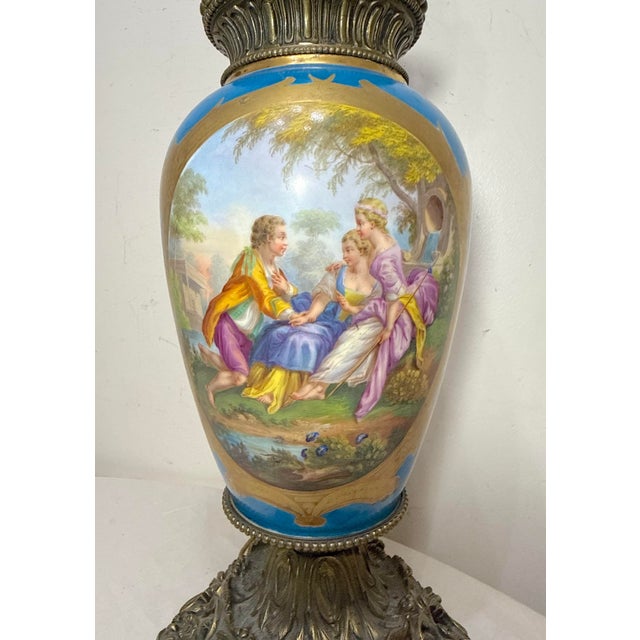 19th Century Large Antique Ornate Sevres Painted Porcelain Bronze Electric Table Lamp Vase For Sale - Image 5 of 16