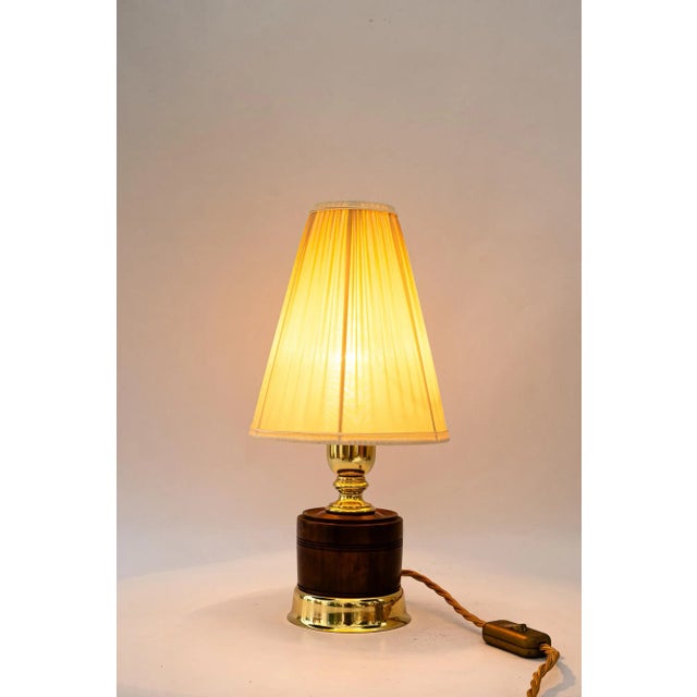 Table Lamp with Original Nut Wood, Brass and Fabric Shade, Vienna, 1920s For Sale - Image 9 of 13