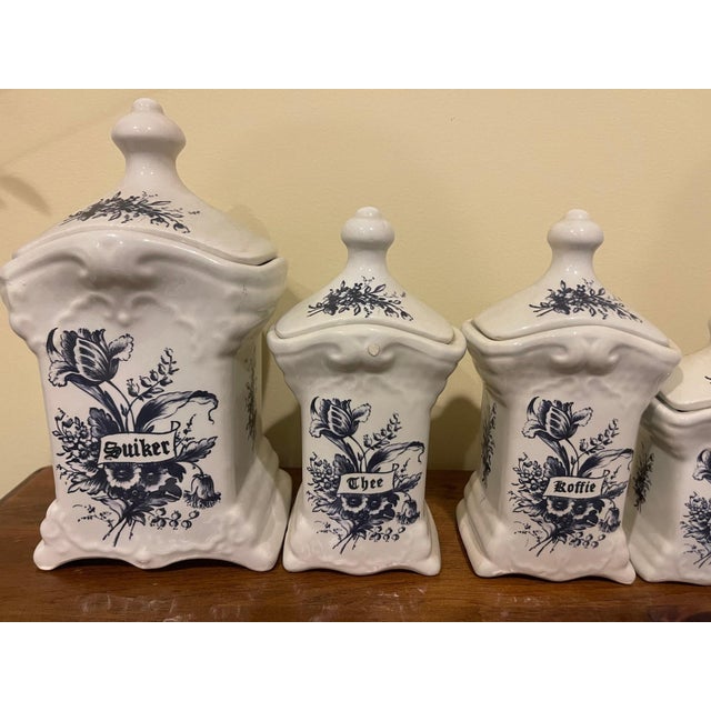 Late 20th Century 1980s T. Delfts Bleau Dutch Blue and White Ceramic Kitchen Canister Set – 11 Pieces For Sale - Image 5 of 18