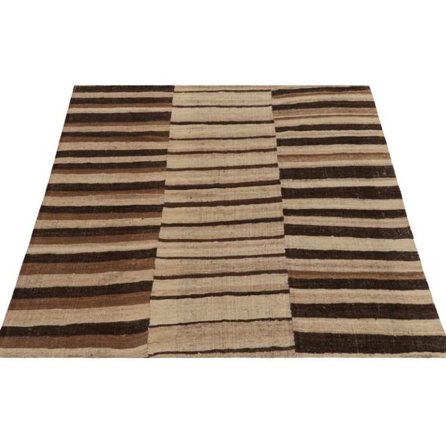 Traditional 1950s, Vintage Persian Kilim Rug in Panel, Beige-Brown Stripes by Rug & Kilim For Sale - Image 3 of 6