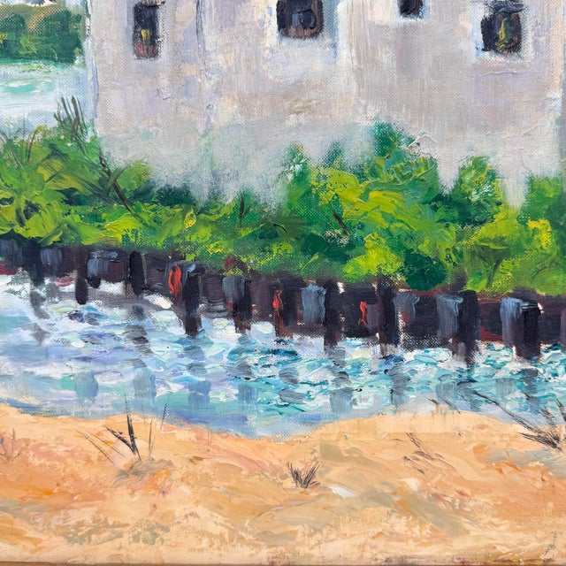 Expressionism Vintage Original Coastal Waterfront Landscape Oil Painting For Sale - Image 3 of 12