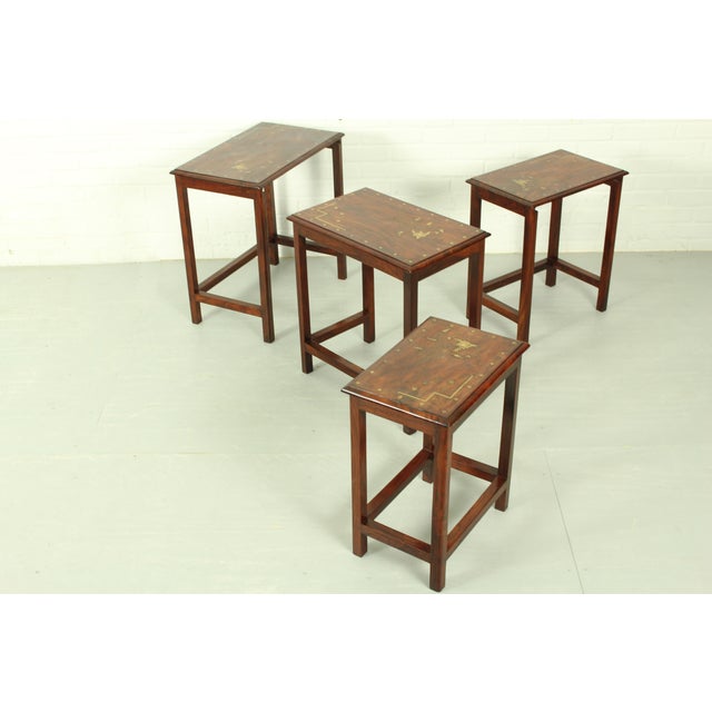 Italian Rosewood Nesting Tables with Copper Inlay, 1950s, Set of 4 For Sale - Image 6 of 12