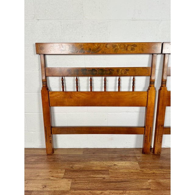 1990s Hitchcock Solid Maple Vintage Twin Stenciled Headboards - Pair For Sale - Image 4 of 9