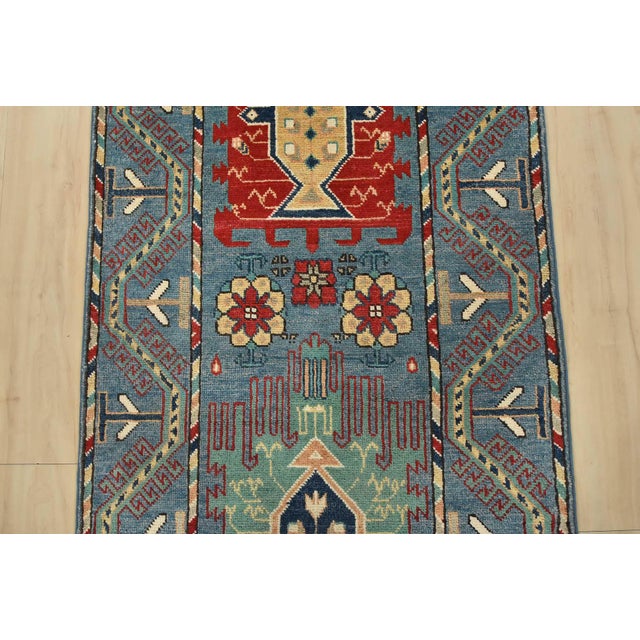 2020s Kazak Runner 2’7” X 9’9” Blue Wool Tribal Hand-Knotted Oriental Rug For Sale - Image 5 of 13