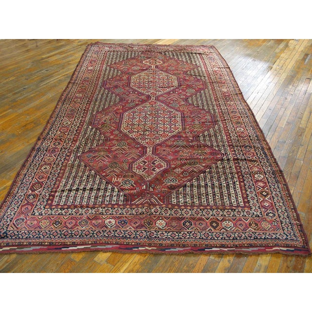 Early 20th Century S. Persian Ghashgaie Gallery Carpet 6'3" x 11'8" - 190 x 355 Antique Geometric Medallion Wool Hand...