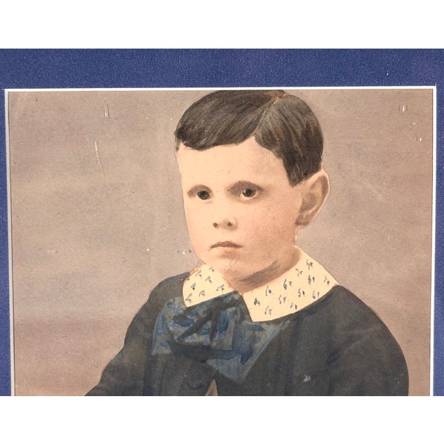 Victorian Antique Framed Watercolor Portrait of Young Boy For Sale - Image 3 of 15