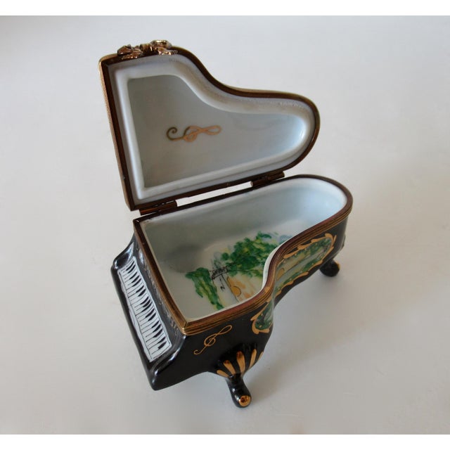 Limoges, France Rochard, Hand-Painted Baby Grand Piano Enameled Porcelain Trinket Box For Sale - Image 10 of 14